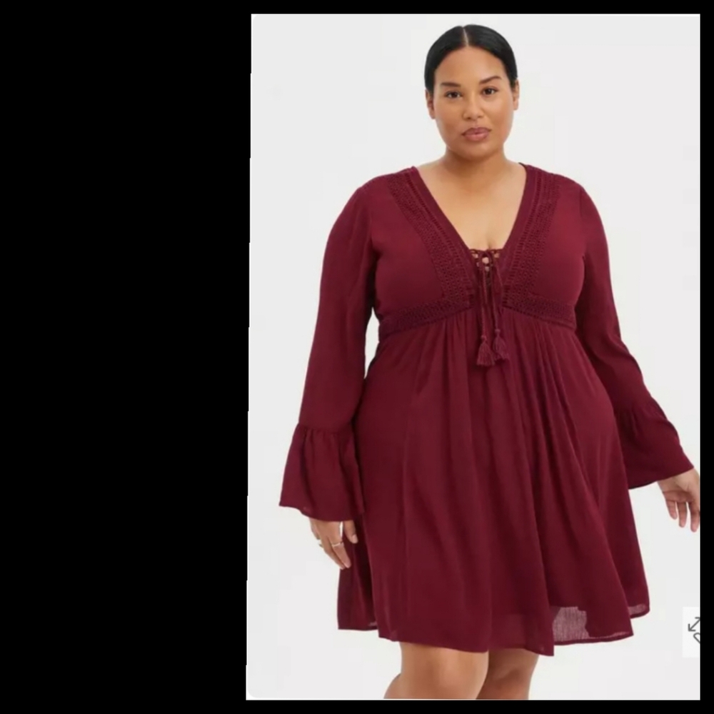 Torrid Crinkle Gauze Lace Up Tassel Tunic size 0 (L/12) - Picture 2 of 13